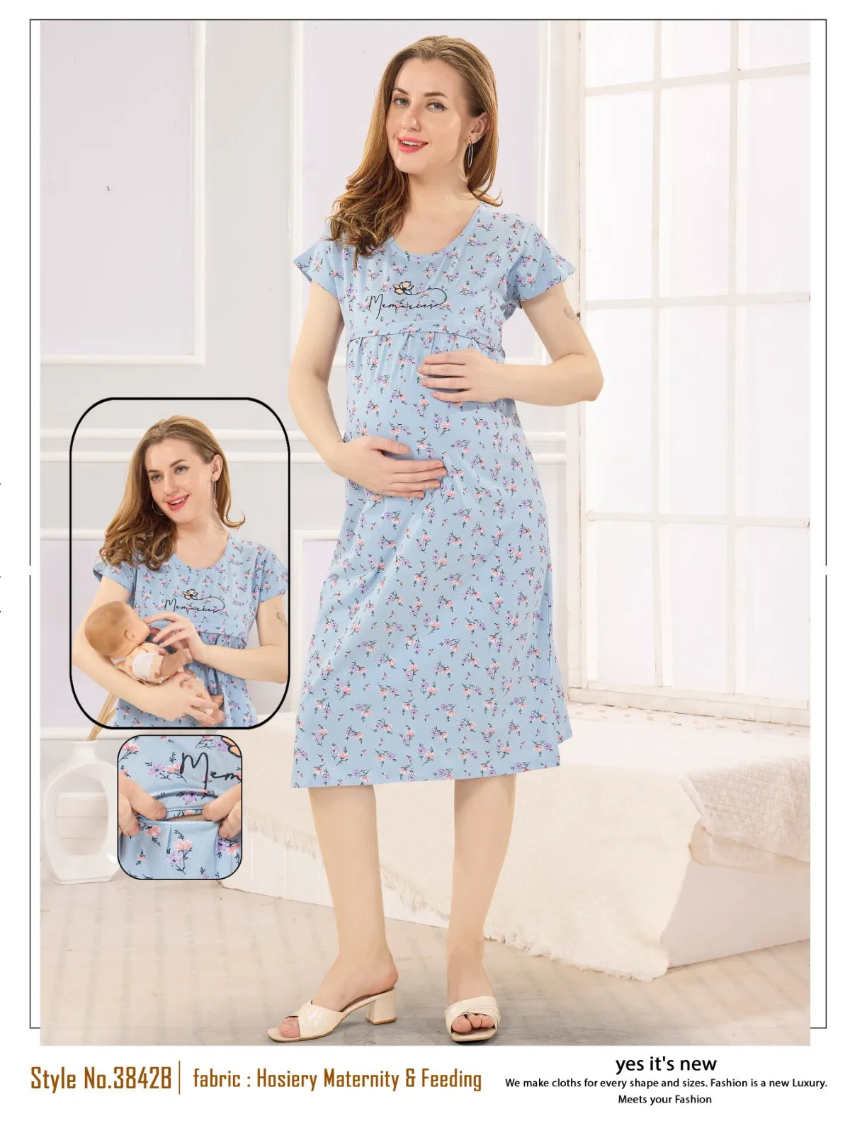 Comfort-Fit Maternity Short Nighty in Hosiery Fabric – Perfect for Pregnancy
