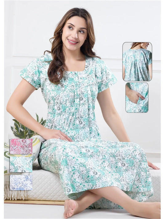 Printed Cotton Nighty for Women – Trendy Nightwear Collection