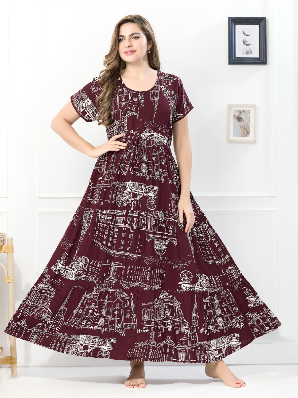 Classic Rayon Flare Nighty – Premium Comfort Night Dress