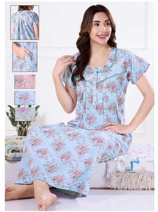 Floral Cotton Nighty for Women – Elegant Nightwear Style