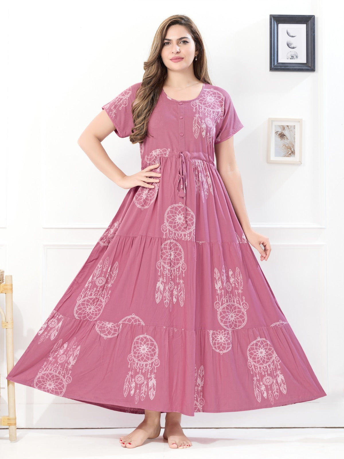 Rayon Long Flare Nighty – Elegant & Relaxed Sleep Dress