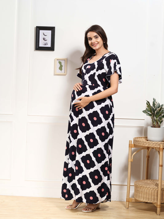 Front Open Zip Rayon Maternity Nighty – Comfortable & Trendy Feeding Dress