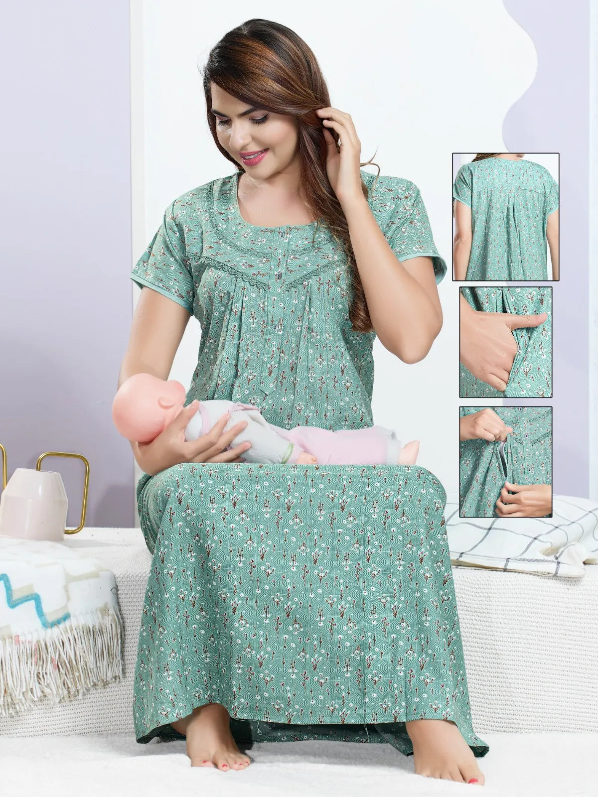 Elegant Alpine Feeding Nighty with Double Zipper Access