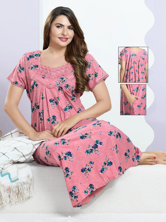 Alpine Star Neck Nighty for Women – Soft & Stylish Sleepwear
