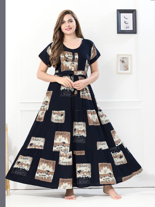 Designer Rayon Flared Nighty – Stylish Night Dress for Women