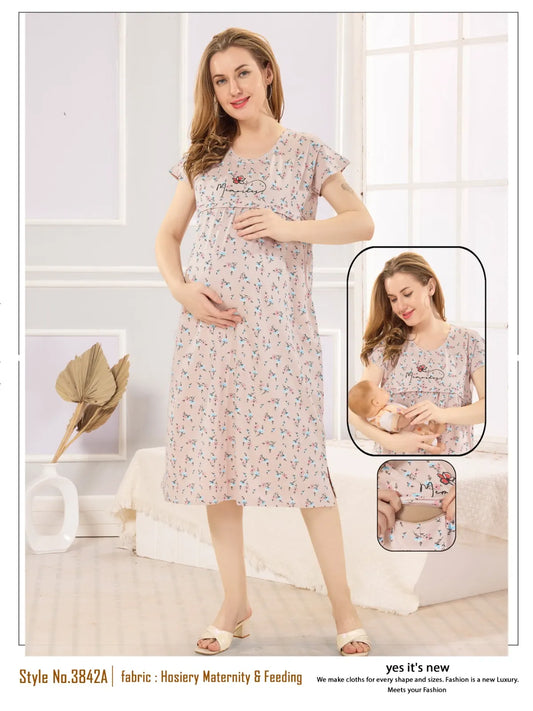 Trendy Maternity Short Nighty in Hosiery – Gentle on Skin, Perfect Fit