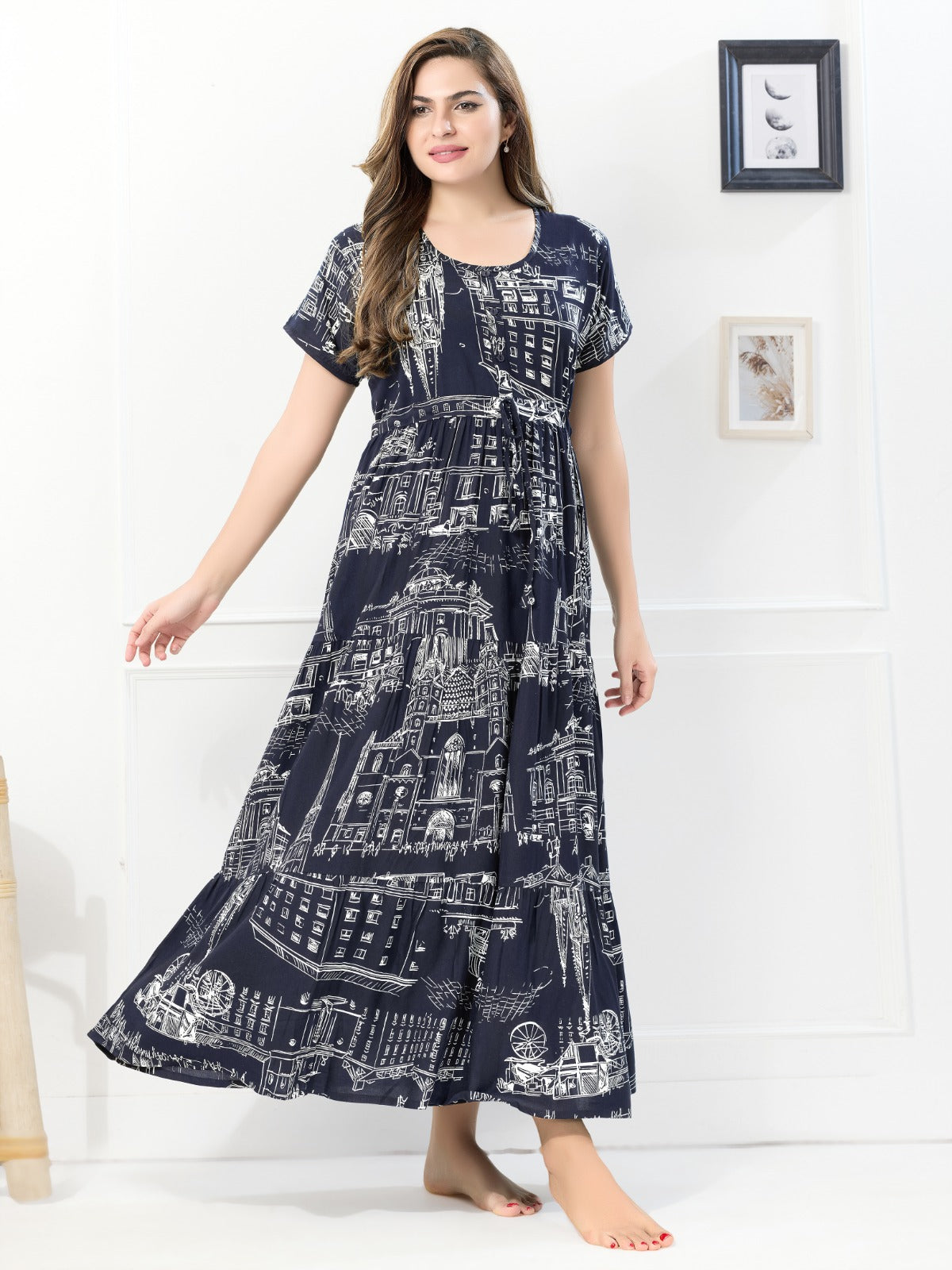 Premium Rayon Flared Nighty – Comfortable Nightwear for Ladies