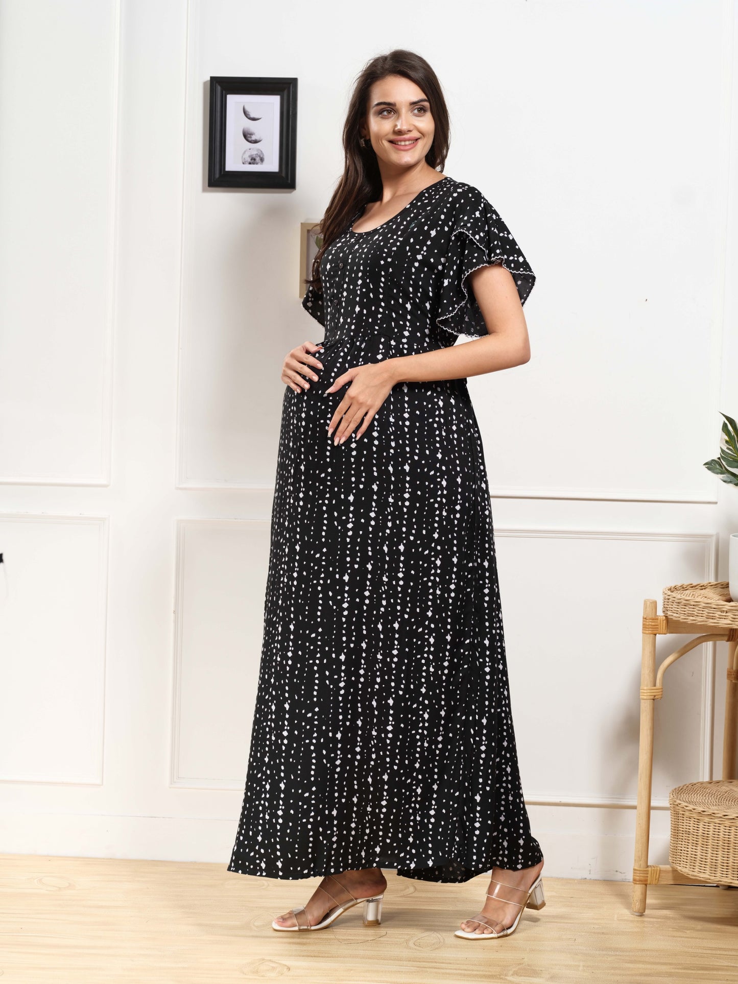 Lightweight Rayon Nursing Nighty – Cozy Maternity Wear with Zip Closure